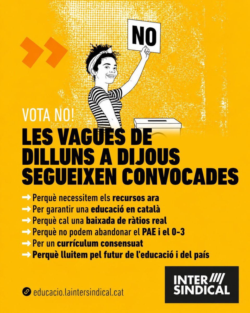 LaIntersindical's tweet photo. ‼️ Les vagues que es van convocar de dilluns a dijous d'aquesta setmana continuen convocades.

👉 Tot i reconèixer alguns avenços, demanem el vot en contra per diverses raons.

📱Segueix-nos a Telegram @InterEducacio: https://t.co/AiSnpP9lmO https://t.co/eHGLHDWbl6