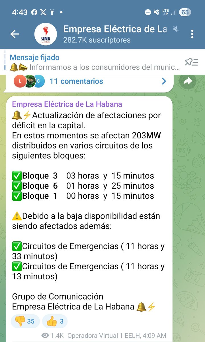 Vivi_SamSA's tweet photo. @OSDE_UNE @EnergiaMinasCub Hace falta que no digan más mentiras ...... Son las 4:45 am y en el Bloque 4 del Vedado estamos sin corriente hace ya más de 14 horas 😡😡😡 https://t.co/ny1CBam7Yq