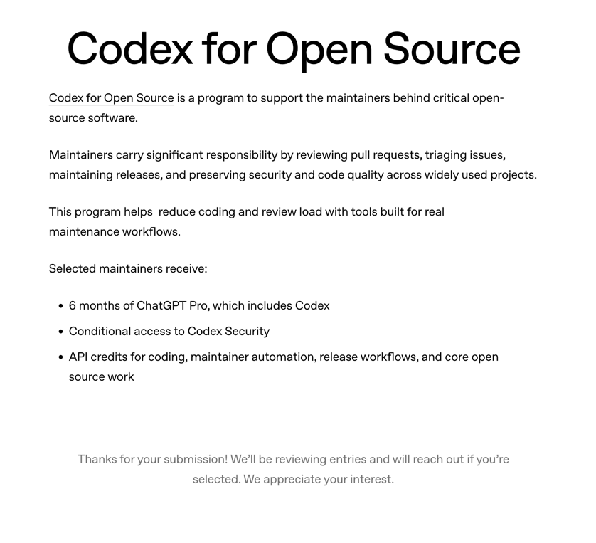 capythanh's tweet photo. applied for codex for open source today!

not sure i'll get picked but i guess worth a shot https://t.co/fqKOQdQxou