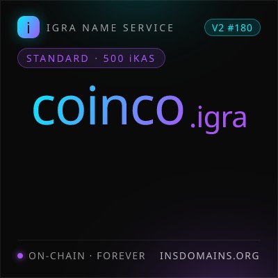 coinco041's tweet photo. I have got mine INS inscribed forever. Thanks @IgraNameService 

Secure your name before someone else mints it.

#kas #igra #ins https://t.co/h7IqOOAgOJ
