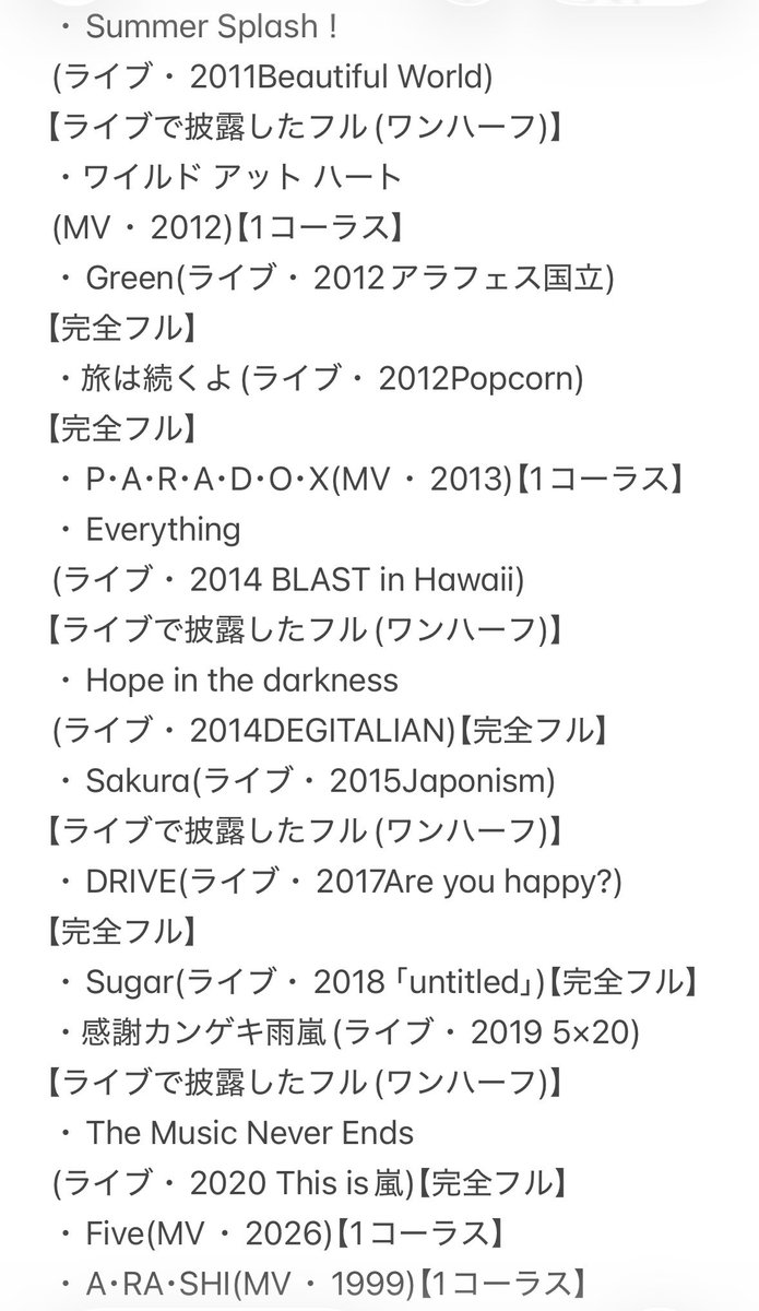 ArsKj8_forever's tweet photo. We are ARASHIライブ生配信前の特別映像
流れた曲の一覧です✨

幸せな時間をありがとう😭💙❤️💚💛💜

#嵐 #WeareARASHI
#531はおウチで嵐 #ありがとう嵐 https://t.co/6HATu9d9k1