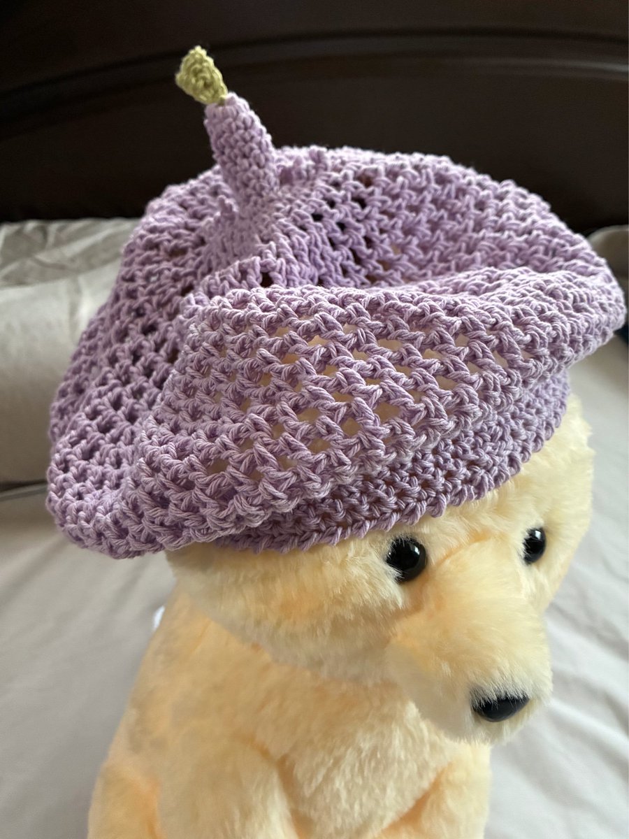 Chacojapan's tweet photo. わかる人にしかわからない帽子作ったよ。
ダイソーのリサイクルコットンとかいう糸で1.3玉ってところだから、材料費150円なり。 https://t.co/TPSlM0SVvf
