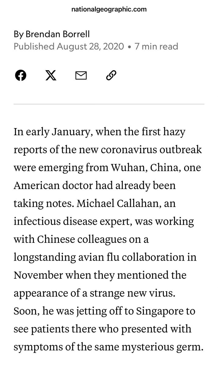 equal_ibrium's tweet photo. @Ayjchan @Rebecca21951651 @MarionKoopmans I don’t recall ever hearing any more about this, but in 2020 National Geographic claimed that American scientist/physician Michael Callahan was informed about “the appearance of a strange new virus” in *November* 2019.

https://t.co/f1mFUVN9vy https://t.co/SCC9MPJowU