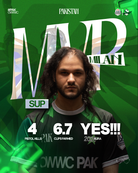 TeamPakistanOW's tweet photo. Lost the game in impeccable style🌟 

The final #PAKOWWC Performance of the day goes to @MilanXXII 🪽 

#DilDil💚 https://t.co/fdmjFYkyb6