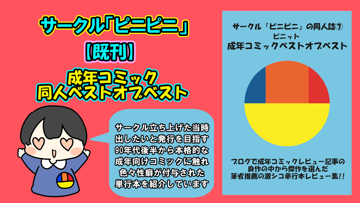 pinipini009's tweet photo. 【既刊1】サークル立ち上げた当時、出したいと発行を目指す。90年代後半から本格的な成年向けコミックに触れ、色々性癖が付与された。単行本を紹介しています。
#COMITIA156 https://t.co/dbThKrqRlm