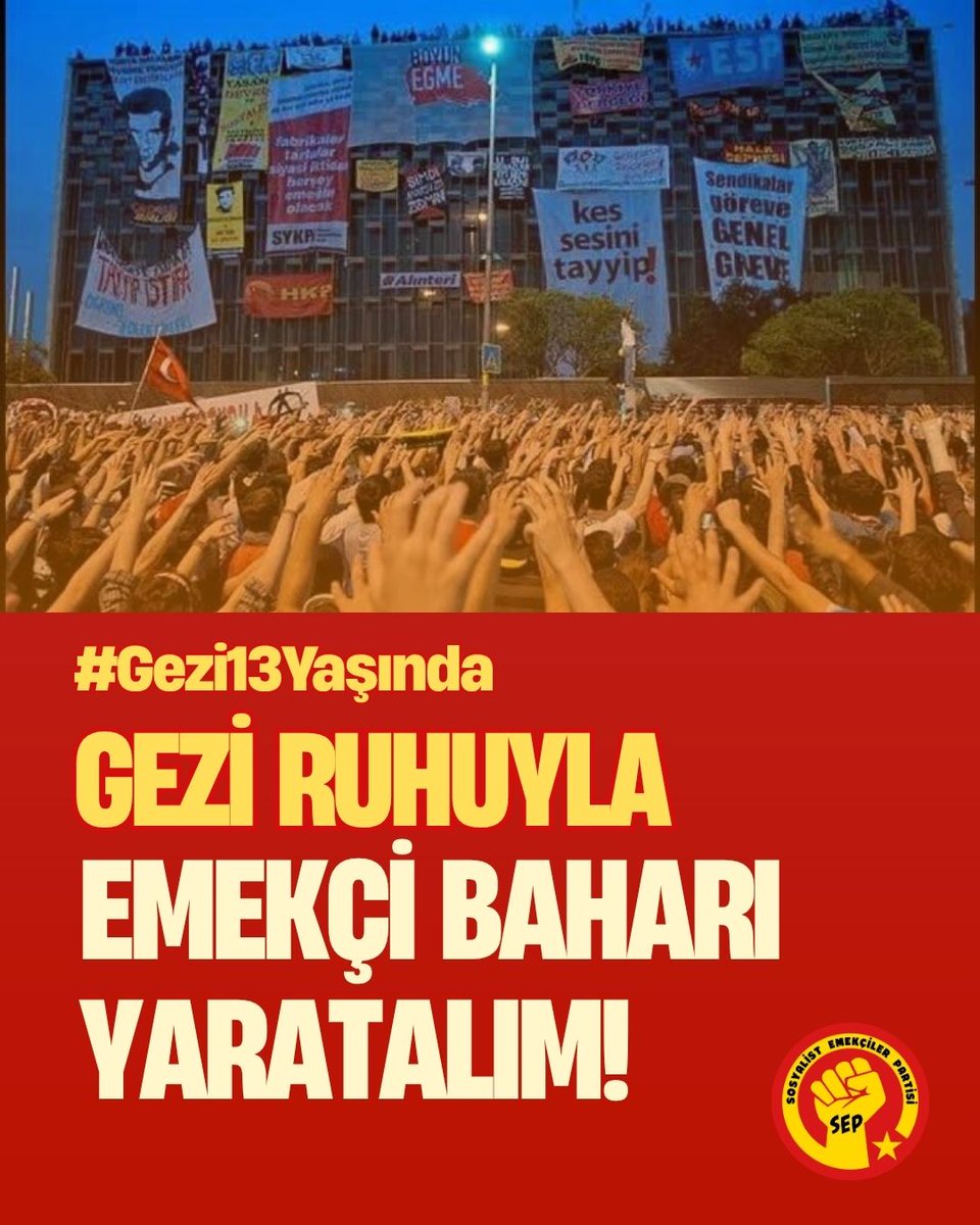 SEPmedya's tweet photo. #Gezi13yaşında

Gezi AKP'nin bu topluma giydirmeye çalıştığı deli gömleğine karşı kitlesel bir isyandı.

Hepimiz oradaydık! 

Aradan geçen 13 yılda iktidarın toplumsal muhalefete, emekçi halkın yaşam koşullarına, işçi sınıfının haklarına yönelik saldırıları giderek arttı. Bugün seçime muhalefetsiz girmek için yapılan siyasal yargı operasyonlarıyla saldırılar devam ediyor. 

Özgürlüklerimizin yok edilmesine, sürekli yoksulluğa, geleceksizliğe ve seçme-seçilme hakkının ortadan kaldırılmasına karşı ancak emekçilerin örgütlü mücadelesiyle, yönü sınıf mücadelesi olan ve gücünü sokağın kitleselliğinden alan bir mücadele ile yanıt verilebilir. 

İhtiyacımız olan, Gezi ruhuyla bir emekçi baharı yaratmaktır. Ülkede bunun koşulları mevcuttur, gençler ve emekçiler mücadele etmek isteğinden uzak değildir. 

Demokratik hakları sınıf mücadelesinden ayrı düşünmek tarihsel bir hata olacaktır. 

Önemli olan Gezi’yi savunurken bugün emekçilerin mücadelesinin örgütlenmesine omuz vermektir.

Bu kaygıyı taşıyan herkesi partili, örgütlü mücadeleye çağırıyoruz.