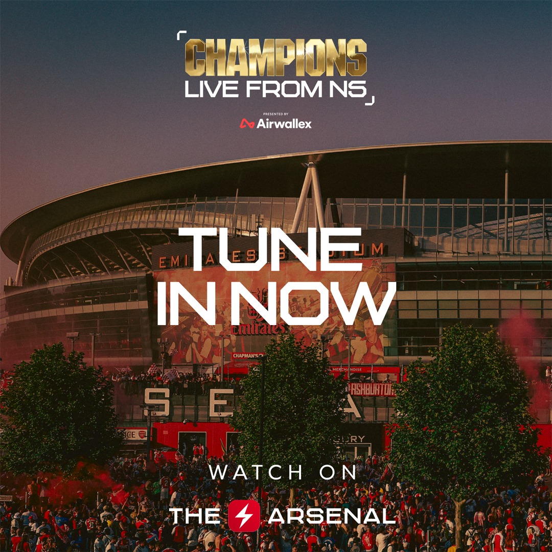 Arsenal's tweet photo. We are LIVE from the heart of north London ❤️

Get closer than ever to the celebrations with Champions: Live From N5 - streaming on The Arsenal ⚡