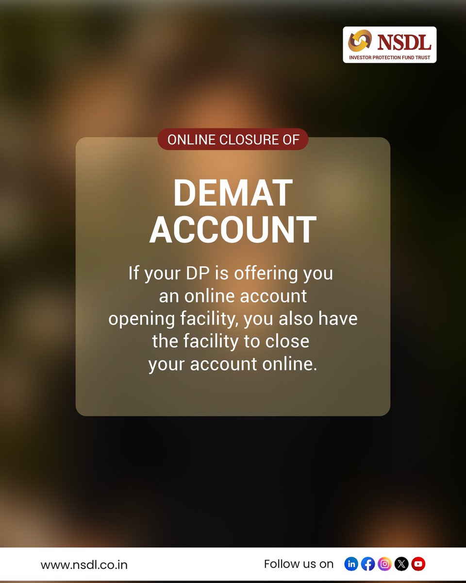 NSDL_Depository's tweet photo. "Kabira maan ja..." Why make things complicated when they can be completely seamless? 

If your Depository Participant (DP) allows online account opening, online closure is available too. Simply put, if your DP is offering you an online account opening facility, you also have the facility to close your demat account online without any unnecessary hassle

#OnlineDematClosure #SeamlessManagement #DematAccount #NSDL