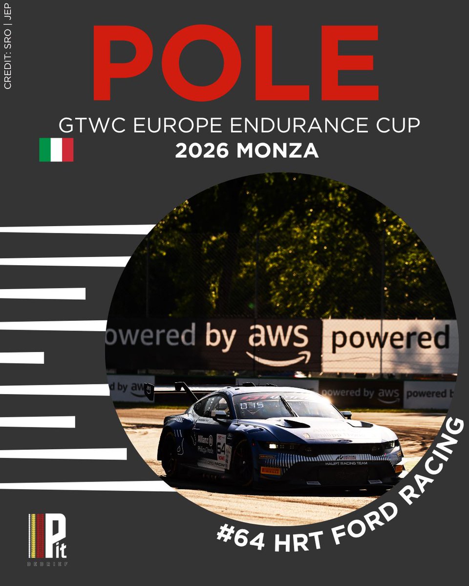 PitDebrief's tweet photo. Ford’s first pole! 🇮🇹

The #64 HRT Ford Racing Mustang GT3 makes history at Monza, with Arjun Maini, Fabio Scherer and Thomas Drouet securing Ford’s first GTWC Europe Endurance Cup pole.

#GTWCEurope #Monza #FordMustangGT3 #HRTRacing #FordPerformance https://t.co/ayTjNJEAMG