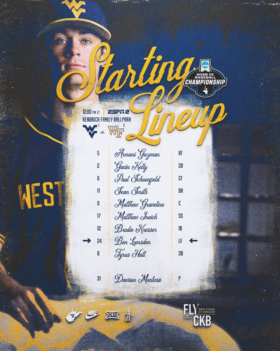 WVUBaseball's tweet photo. Starting Lineup!

#HailWV https://t.co/tphqlFBxAr