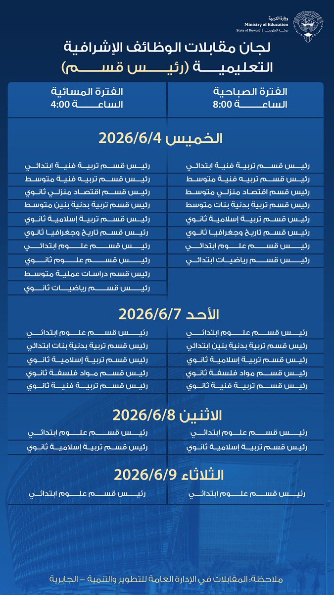 alsimran_'s tweet photo. مواعيد مقابل المترشحين لوظيفة رئيس قسم

- https://t.co/xTnCzbFmYq
