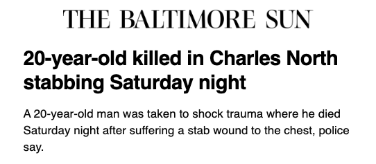 BaltimoreWisdom's tweet photo. Not all #homicides in #Baltimore are #GunViolence. A 20-year-old man was #stabbed to death last night. The violence has not stopped. Constant congratulatory publicity and self-serving studies obscure the need for truly effective, immersive, holistic #PublicHealth solutions. https://t.co/7f4kadph4i