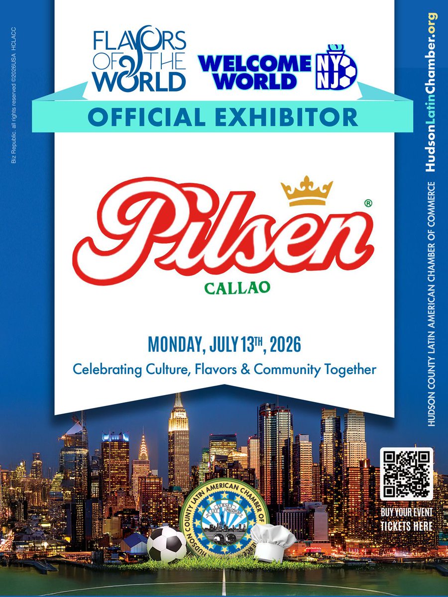 HudsonLatin's tweet photo. #TasteTheWorld | @HudsonLatin (HCLACC) announces @Pilsen_Callao as an Official Exhibitor at #FlavorsOfTheWorld 2026. Just before the @FIFAWorldCup 2026™ semifinals and in the lead-up to the Final in #NYNJ, experience a dynamic gathering where renowned... https://t.co/aRgtHJhzls https://t.co/8pGLatSS2Y