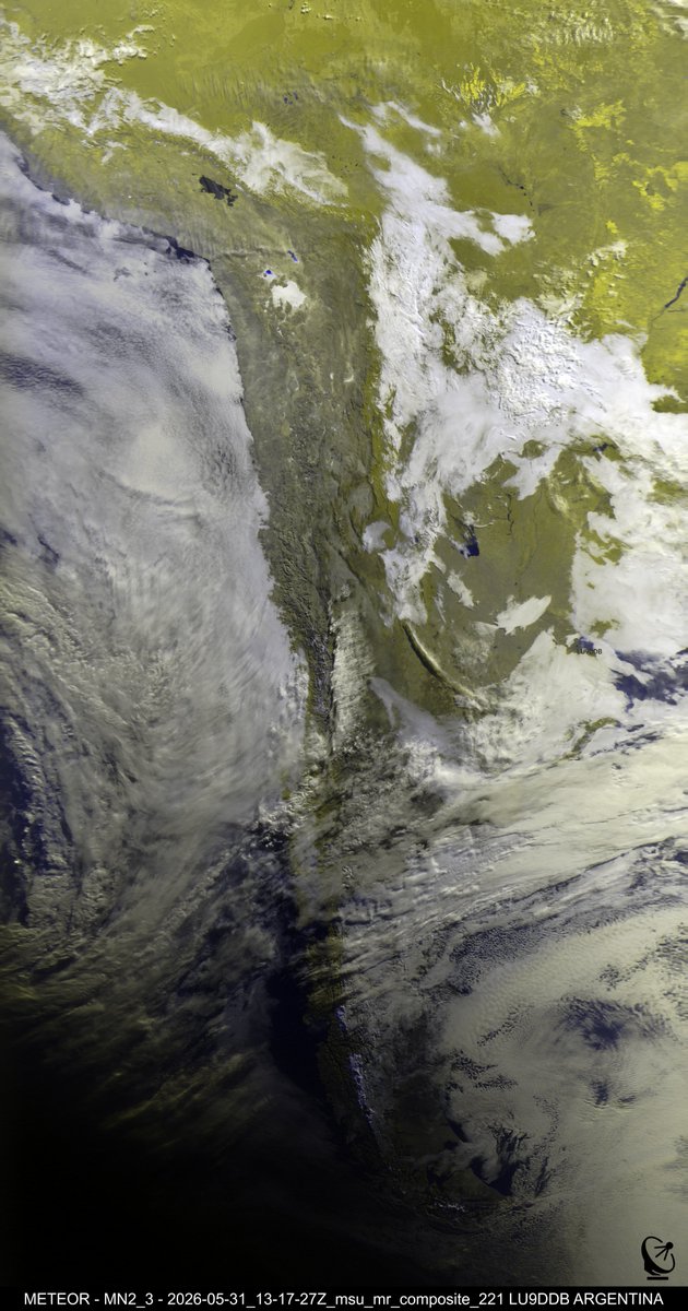 EMAVilladeMayo's tweet photo. METEOR MN2_3 HRPT 31/05/2026 1017 H.O.A
🛰️ Max Elev: 35°W
#satdump #sawbird #sdrplay #Meteor
(Haga clic en la imagen y luego haga clic derecho para abrirla en una nueva pestaña para obtener una resolución completa de la imagen.)
🇦🇷 LU9DDB
https://t.co/AMTMFdl8nW https://t.co/lPlYPhKNKN