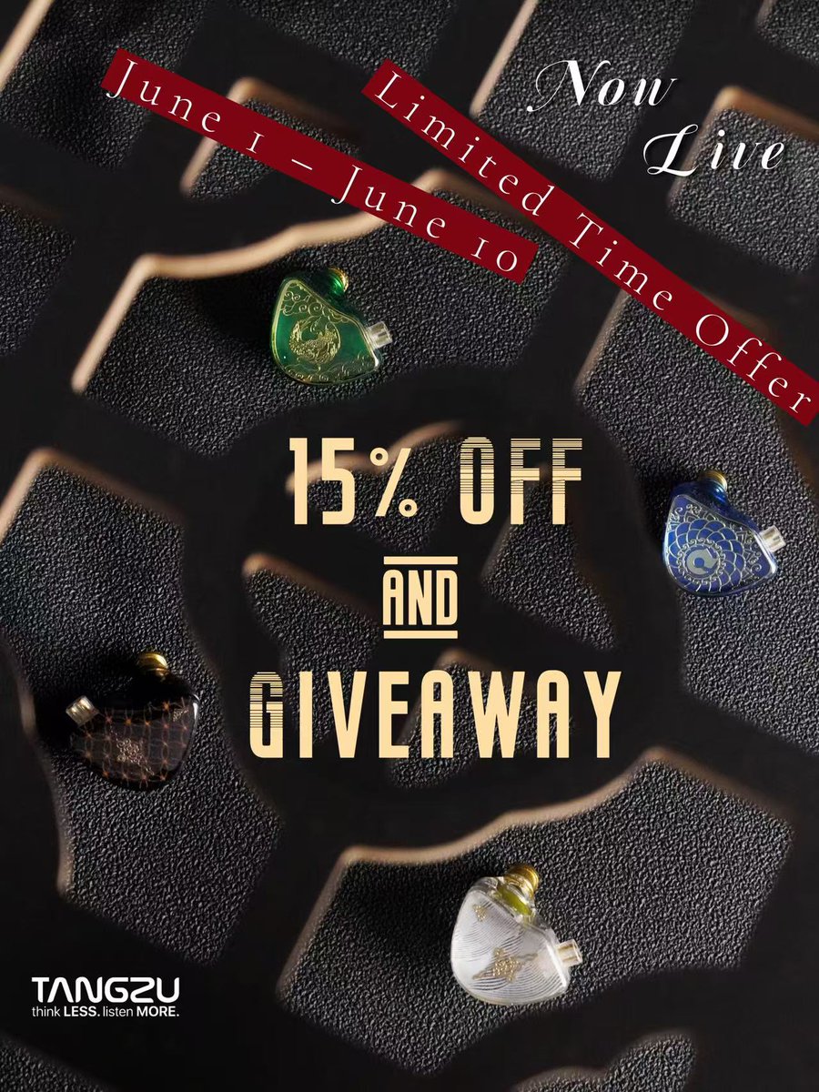 TangZu_Official's tweet photo. Mid-Year Mega Sale — Now Live!

Get 15% off in our store from June 1–10 (visit our store for details).
AliExpress: https://t.co/IUR5WihmbX 

Don't miss this opportunity!

Giveaway Alert!
We're giving away Shangguan Waner earphones to 10 lucky winners!

How to enter:
✅ Place any order in our store between June 1–10
✅ Follow all our official social media accounts
- X (Twitter): @TangZu_Official
- Instagram: @tangzu_audio
- Facebook: Tangzu Audio
✅ Like and comment "I'm feeling lucky!"
✅ Even without a purchase, you can still enter — just share this post and tag your friends!

Good luck everyone! 

#TANGZU #MidYearSale #Giveaway #LuckyDraw