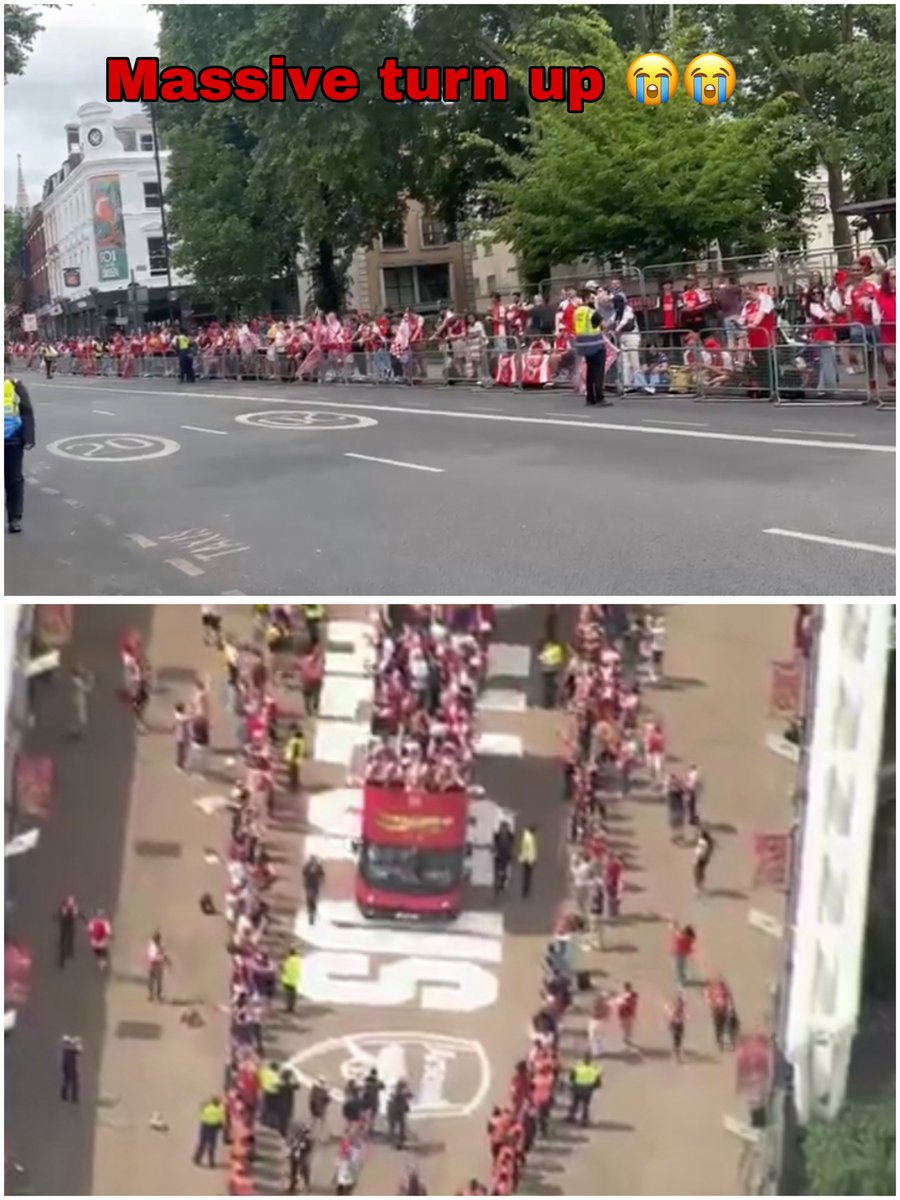 PG_MCI's tweet photo. They estimated 1,000,000 turn up in Arsenal’s 1st in PL trophy parade in 22 years only to meet 3,765 fans lol

Massive turn up 😭😭 https://t.co/qbNO0TqwaK