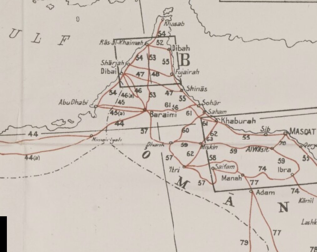 MkhalifahS's tweet photo. من الأرشيف السري للجيش البريطاني في الهند (1915م)

وثق كتاب المسارات السري للأركان العامة البريطانية في الهند الصادر عام 1915م (Routes in Arabia) كيف كانت طرق البادية من أبوظبي إلى واحة البريمي تحت إشراف وضبط شيوخ أبوظبي؛ حيث بدأت الرحلات بتأمين وحماية الشيخ زايد الأول عبر برج المقطع، واستمرت بتخطيط وتوجيه ابنه الشيخ طحنون  عبر مسار سويحان. 

سيادة متوارثة في وثائق التاريخ
..

 صيف 1902م (عهد الشيخ زايد الأول):
تذكر الوثيقة أن القوافل المتجهة من أبوظبي للبريمي تتحرك "تحت رعاية وحماية شيخ أبوظبي"، وتبدأ الرحلة بحراسة وإرشاد من حامية برج المقطع لتأمين العبور، وتنتهي بالنزول في غرب الواحة بضيافة وحماية أتباع الشيخ.

Travellers entering from the Trucial coast would probably go under the auspices of the Shaikh of Abu Dhabi, and would camp in one of the villages of his adherents on the west of the oasis.

،،
وبعد أن وثق البريطانيون مسار أبوظبي-البريمي عام 1902م في عهد الشيخ زايد الأول، عادوا في أغسطس 1912م لتوثيق المسار البديل عبر سويحان بناءً على إفادة ومعلومات الشيخ طحنون بن زايد حاكم أبوظبي مباشرة، وبتنسيق ميداني مع ممثله في الواحة الشيخ أحمد بن هلال الظاهري (1913م).

Authority and date.—Shaikh Tahnūn-bin-Zaid, of Abu Dhabi, August 1912."

*خريطة عامة لشبه الجزيرة العربية توضّح الطرق البرية عبر المنطقة.

المصدر: مكتبة قطر الرقمية

#البريمي