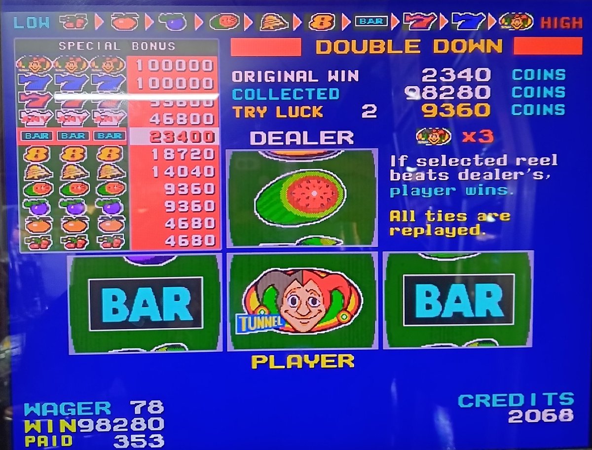 rd99328's tweet photo. 【本日の特筆すべき当選その2】
再び1950枚投入後すぐにフリーゲームに突入
からの叩いて終点で､とんでもないのきた！
しかも2倍を超えて3倍！
Jo選択出来てるのも偉すぎる！
10万枚には届かずとも文句なしの完璧な当選でしょう
愛用台でやりました！ https://t.co/sfYjM5ybXo