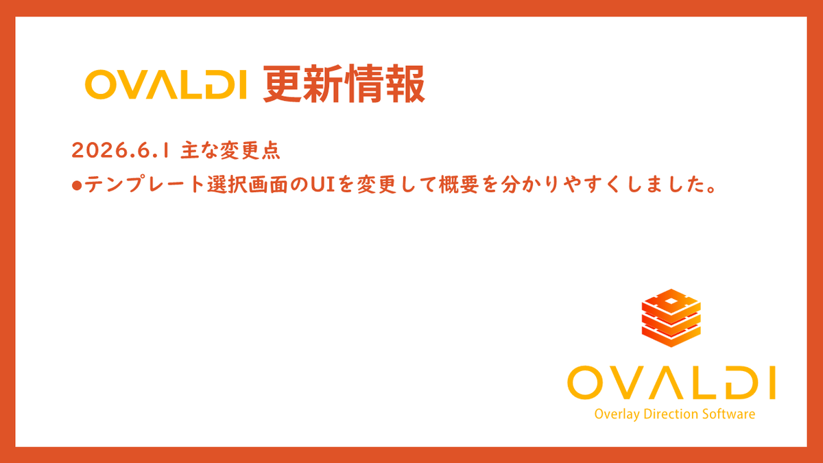 overlaymanager's tweet photo. 🆕2026.6.1が配信されました。
クイズなどの追加で、テンプレート数も増えてきたので、とっつきやすさを改善するためテンプレート選択画面をリニューアルしました。
テンプレートは使い方の参考にもなるので、ぜひご活用ください。カスタムすることで見た目も大幅に向上させることも可能です。#OVALDI https://t.co/ganEhqzBO3