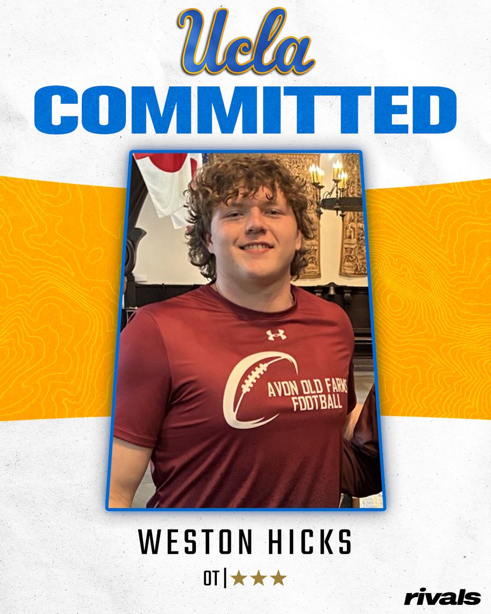 Rivals's tweet photo. 🚨BREAKING🚨 OT Weston Hicks has committed to UCLA, @adamgorney reports🐻

Read: https://t.co/6BQ9eHPb53 https://t.co/Dndvz36Zip