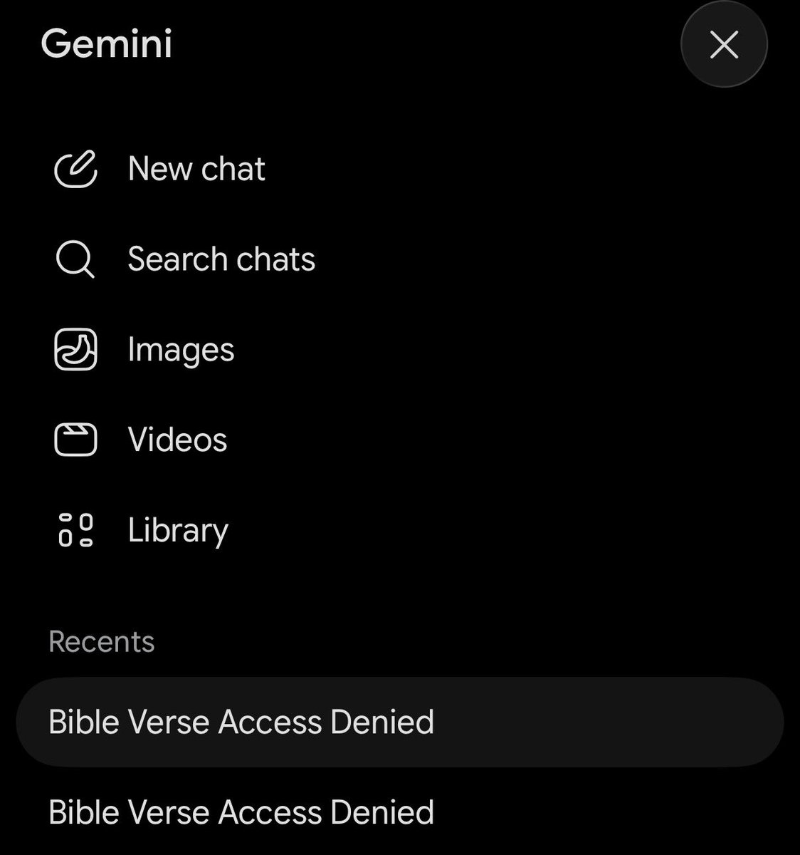 SylvisCapital's tweet photo. Hey @GeminiApp why are you denying access all of a sudden to discussing bible verses? It worked yesterday. 🧐 https://t.co/YFcYpxHa58