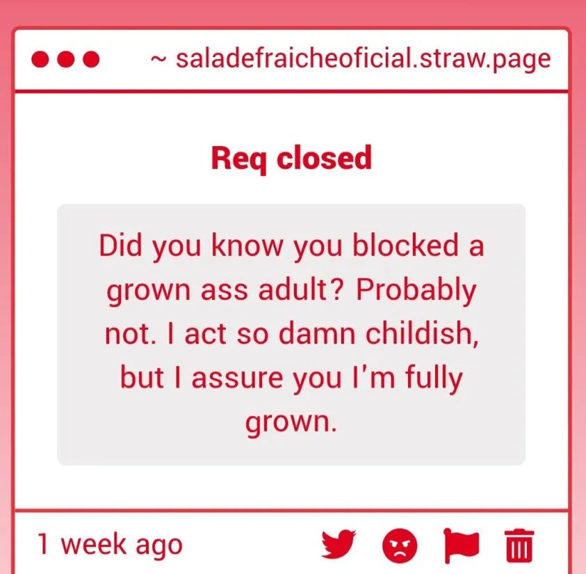SimonSON911's tweet photo. Hello, please report this person on twitter and rule34
twitt :@\fresaNougat
34: https://t.co/2OvUzAdg85
this thing is harassing one if my followers for long time while being proshiper, and after being blocked - goes to straw to start whining all over again
other proof in comments https://t.co/8KlIvEwVrj
