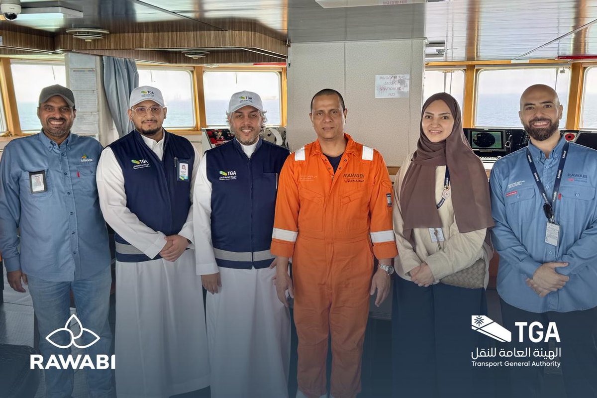 RawabiHolding's tweet photo. Some capabilities operate quietly, until moments like this bring them into view.

We welcomed Eng. Essam AlAmmari, Deputy for Maritime Transport at the Transport General Authority, aboard one of our vessels supporting offshore operations at Ras Tanura Port.

The visit was hosted by Saud AlTurki, Board Director of Rawabi Energy, alongside Farah AlGhamdi , Director – Corporate Communications and Sustainability, and Mansour AlMoslem, Manning Manager at RVOS, who welcomed the delegation onboard.

Onboard, the Saudi flag reflects ongoing progress in nationalization and the strengthening of Saudi Arabia’s maritime capabilities, demonstrated through one of the region’s most technically and digitally advanced offshore vessels.

At RVOS, this progress is embedded in how we operate, integrating hybrid technology, operational efficiency, and advanced systems to support reliable offshore performance at scale.

We are proud to contribute to a maritime ecosystem being built in Saudi Arabia and advancing with purpose.

#Rawabi #RVOS #SaudiMaritime #Sustainability #Energy