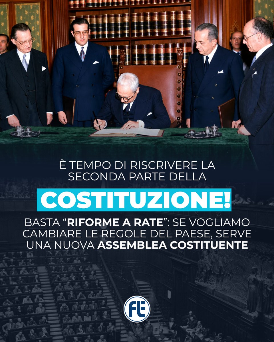 fleinaudi's tweet photo. Il #2giugno del 1946 gli italiani andavano alle urne per eleggere i propri rappresentanti all'interno dell'Assemblea costituente. 
Oggi, a 80 anni di distanza, dobbiamo dire stop alle "riforme a rate": se vogliamo cambiare davvero l'architettura dello Stato, è tempo di una (Ri)Costituente.

Leggi qui la proposta della @fleinaudi e di @Azione_it 👇
https://t.co/ODaectXgJE