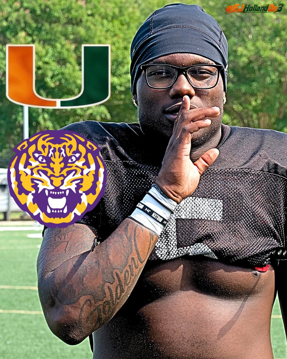 EJHollandOn3's tweet photo. "It’s really just Miami and LSU… Miami shows me love as if I am committed and as if I am a player on this team.”

5⭐️ LSU EDGE commit Jaiden Bryant (@jboog24_) shares the latest on his Miami official visit. Canes are pushing hard for a flip #GoCanes. https://t.co/vMGdNZXa14 https://t.co/G9ONRqNazy
