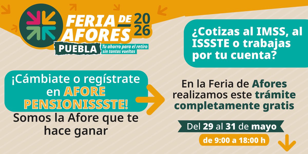 PENSIONISSSTE_'s tweet photo. 😎✨ ¿Qué planes tienes este domingo?
¡Lánzate a la #FeriaDeAfores2026! 🎉

Visita el stand de AFORE PENSIONISSSTE y aprovecha para:
✅ Resolver tus dudas sobre tu pensión IMSS e ISSSTE
✅ Registrar tu traspaso
✅ Domiciliar tu ahorro voluntario 💰
✅ Actualizar tus datos
✅ Realizar trámites y recibir orientación gratuita

👥 Nuestras asesoras y asesores previsionales te esperan para ayudarte a construir un mejor retiro.

⏰ ¡Recuerda! Hoy es el último día de la feria, no te quedes fuera 🚨🐷✨