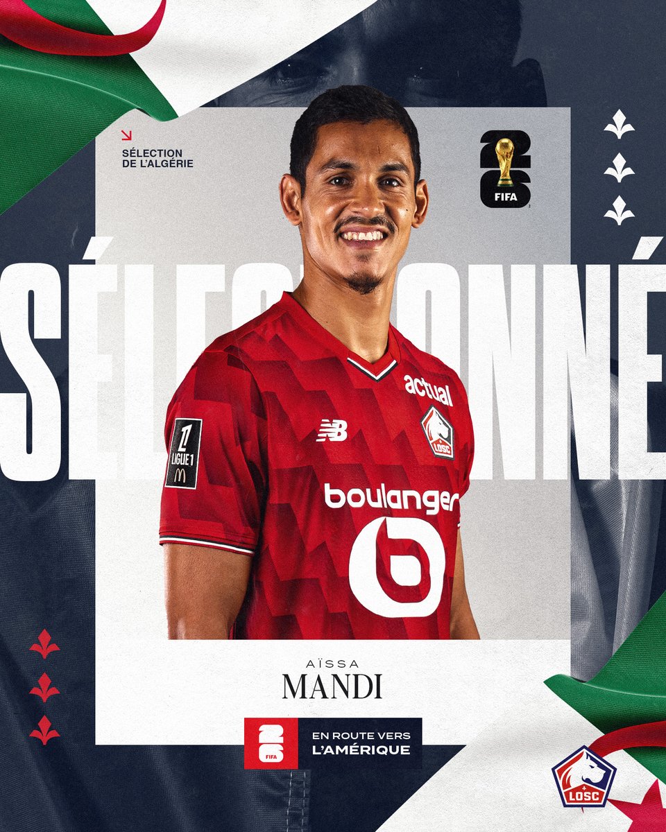 losclive's tweet photo. 𝑵𝒂𝒃𝒊𝒍 𝒆𝒕 𝑨𝒊̈𝒔𝒔𝒂 𝒂̀ 𝒍𝒂 𝑪𝒐𝒖𝒑𝒆 𝒅𝒖 𝑴𝒐𝒏𝒅𝒆 🏆🇩🇿

Nos deux joueurs, Nabil Bentaleb et Aïssa Mandi, ont été sélectionnés par @LesVerts pour la Coupe du Monde 2026 et défendront les couleurs de l'Algérie pendant la compétition 🫡

𝑭𝒆́𝒍𝒊𝒄𝒊𝒕𝒂𝒕𝒊𝒐𝒏𝒔 👏 https://t.co/pJozMlwrXi