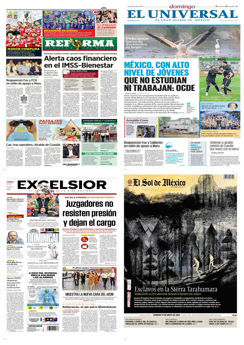 castroclemente's tweet photo. #PrimerasPlanas📰
#Portadas
- Reaparecen Fox y FCH en apoyo a Maru Campos
• México necesita más Marus y menos Rocha Moyas: dice Calderón
•Fox condena "marranada" vs gobernadora
Hay #monos
TT: Monumento a la Revolución Claudia Sheinbaum
#TromposyPirinolas
#FelizDomingo https://t.co/OlLDM2UOeI