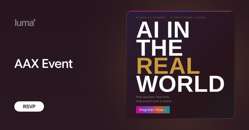 inspiredbyjohn's tweet photo. That’s why I’m excited to be part of the Atlanta AI Exchange’s first event with Georgia’s own ATDC in Tech Square.

**AI In The Real World** is for business owners, entrepreneurs, and career professionals who want to understand how AI can actually be used to save time, reduce busywork, improve operations, and create new revenue opportunities.

No b.s. "Use AI or you will be poor" talk.
No theory-only conversations.
Just real conversations about what’s working right now.

If you’re in Atlanta and you can make it, I’d love to see you there.

Register here: https://t.co/B6k4hrSKmc

Tuesday, June 2
6:00 PM – 9:00 PM
75 5th St NW
Atlanta, GA