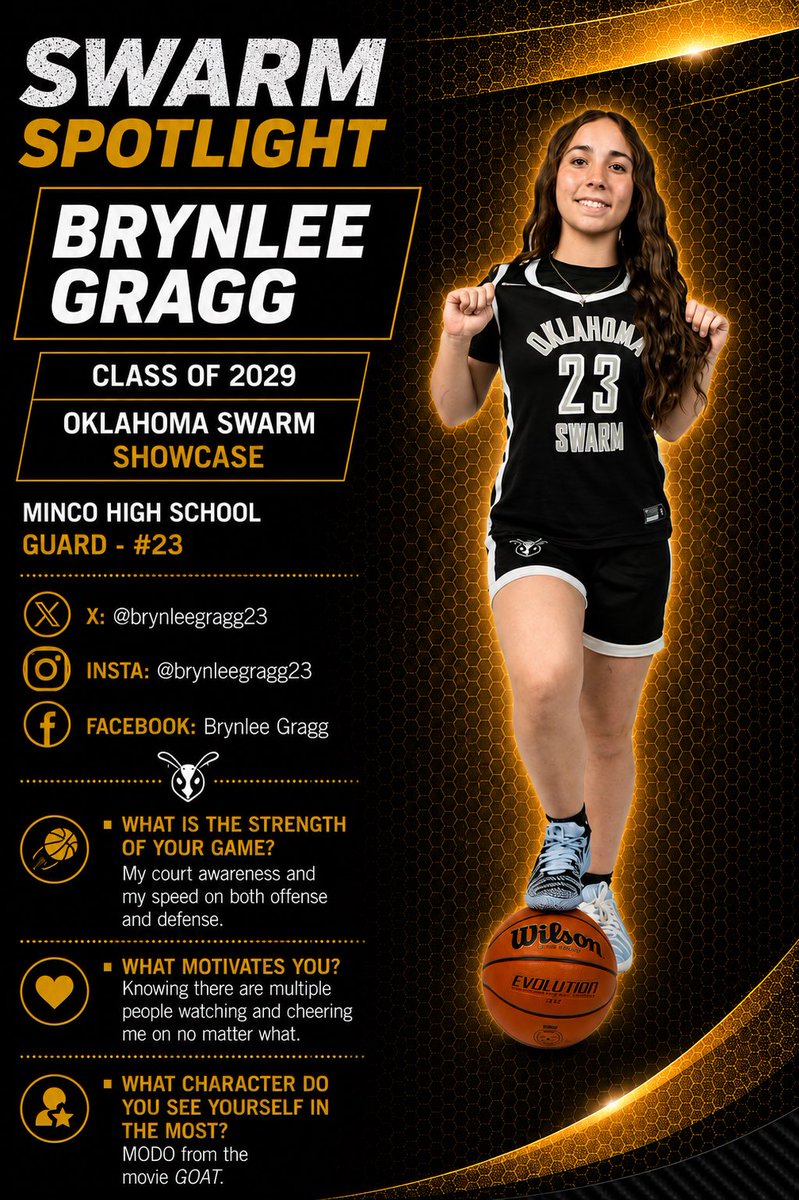 2029Swarm's tweet photo. 🐝 SWARM SPOTLIGHT – Class of 2029

Get to know the girls behind the grind. 💫

Brynlee GraggMinco HS | Guard

Court awareness. Competes on every possession. Hardest worker. 

#OklahomaSwarm #SwarmSpotlight #ClassOf2029 #DreamBelieveAchieve #NextUp https://t.co/gkBnNYgehY