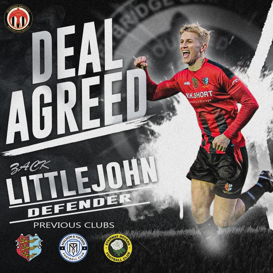 officialswifts's tweet photo. Heybridge Swifts are delighted to announce that experienced defender Zack Littlejohn has verbally agreed a deal to join the club ahead of the 2026/27 season 🖤🤍

Zack arrives at Scraley Road with a wealth of Step 4 experience, having previously played for Brightlingsea Regent, Maldon & Tiptree and Stanway Rovers.

A strong and reliable defender, Zack was part of the Stanway Rovers side that secured promotion through last season’s Isthmian North Play-Off Final, bringing valuable experience and a winning mentality to the Swifts squad.

Welcome to Heybridge, @zacklittlejohn!

#Swifts #SwiftsAsOne
