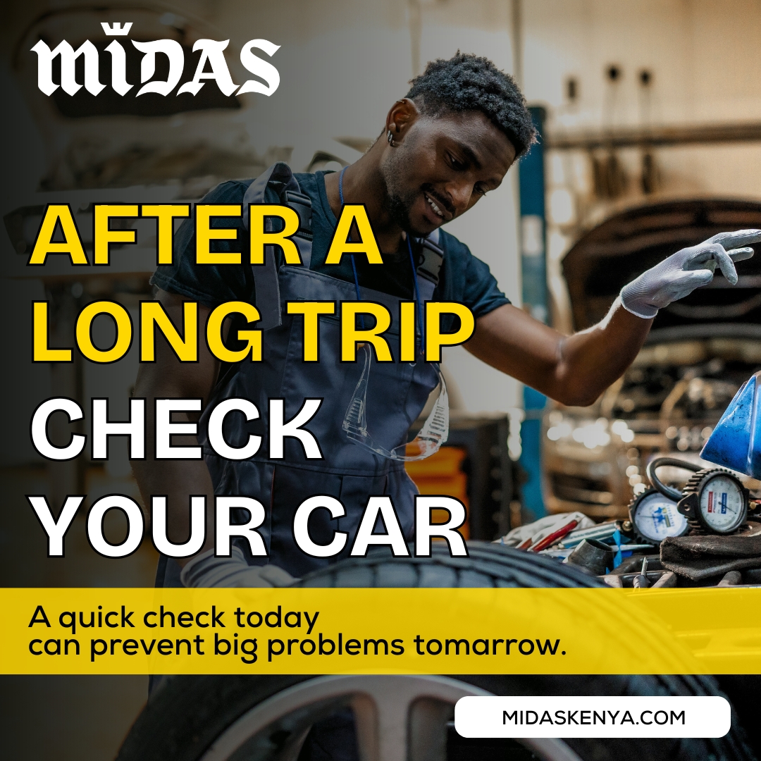 midas_kenya's tweet photo. After a long weekend, your vehicle needs attention. Check tyres, oil, and brakes to ensure everything is still in good condition. Visit your nearest Midas shop for a full post-travel inspection. https://t.co/qQkmKfNxos