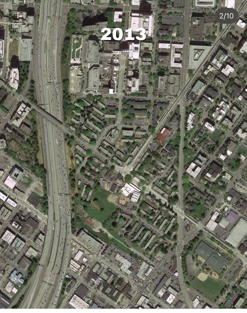 Matt_Bedsole's tweet photo. I understand “Progressive Planners” are the bogeyman, but projects like Seattle Housing Authority’s Yesler Terrace redevelopment exist. It basically had an unlimited budget and chose to rebuild as urban blocks.

Every planning school teaches against Corbusian towers in the park. https://t.co/k4LvO7pS7y
