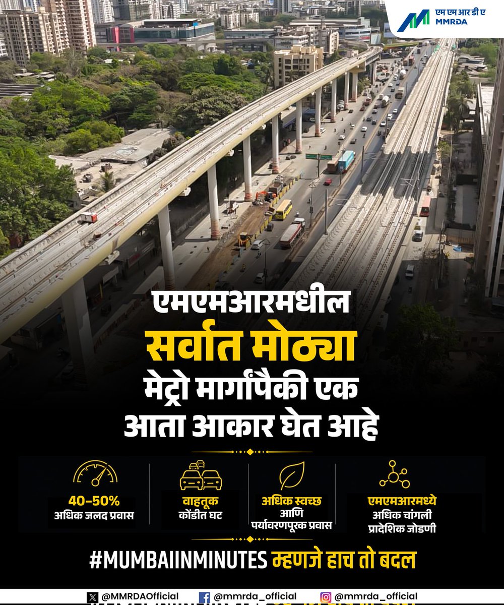 MMRDAOfficial's tweet photo. 🔹 ठाणे, भिवंडी, कल्याण आणि उल्हासनगरमधील प्रमुख निवासी, औद्योगिक, वेअरहाउसिंग आणि टेक्स्टाईल हबसाठी उत्तम संपर्क व्यवस्था
🔹 प्रवास वेळेत ४०% ते ५०% पर्यंत बचत होणार
🔹 वाहतूक कोंडी कमी होणार आणि प्रादेशिक गतिशीलतेत सुधारणा होणार
#SmartConnectivity #SeamlessTravel
(५/६) https://t.co/BxymOeEULj