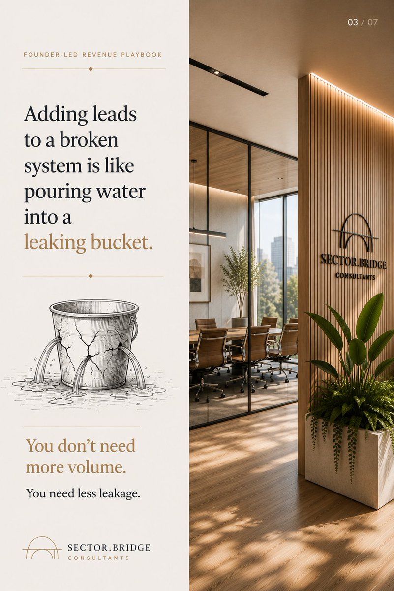 SectorBridge's tweet photo. Most founders don’t have a lead problem.

They have a revenue architecture problem.

The answer isn’t more hustle.

It’s better structure.

#FounderLedGrowth #RevenueStrategy #SalesLeadership #RevenueOperations #SectorBridge https://t.co/Duwq2rpp9M
