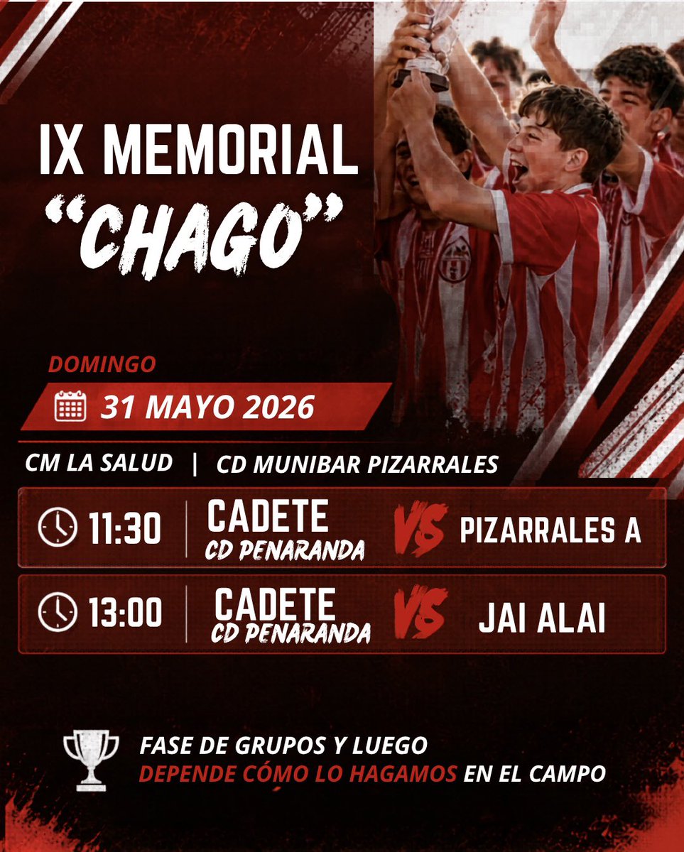 CDPearanda's tweet photo. 𝗧𝗢𝗥𝗡𝗘𝗢 | 𝗖𝗔𝗗𝗘𝗧𝗘

📍 Fase de grupos

🕦 11:30 | 🆚 Pizarrales A
🕐 13:00 | 🆚 Jai Alai

💜 Nuestros cadetes afrontan una nueva jornada de competición con mucha ilusión y ganas de seguir creciendo.

#CDPeñaranda #CanteraMorada #Cadete #VamosPeña 💜 https://t.co/511XrErs9p