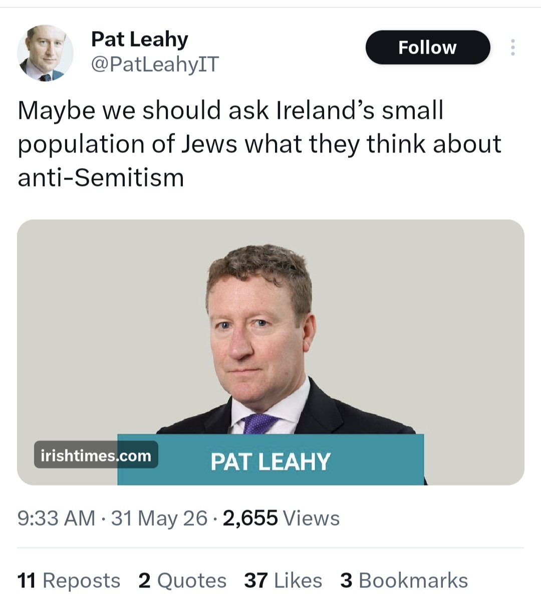 ZazaFL's tweet photo. Maybe Pat should ask why the Irish Times NEVER gives space to the anti-Zionist Jews who are part of the Palestine solidarity movement but whose voice is completely absent from the endlessly repetitive IT discourse. https://t.co/HUSoET4LjH
