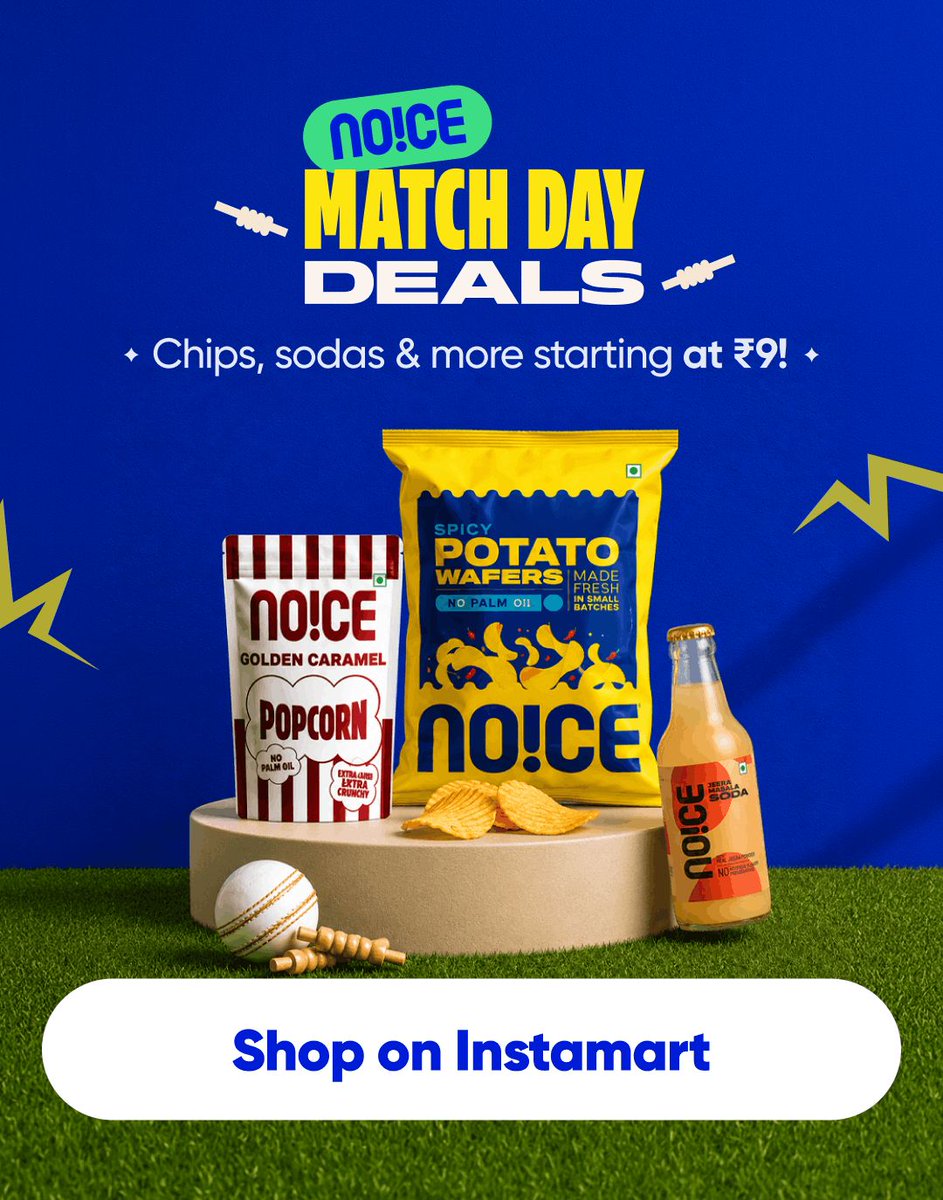 MenuSarma639's tweet photo. Instead of biting your nails during the final overs, grab some Noice namkeen. Instamart has them stocked from ₹9 to ₹29, so you can focus on the game, not your budget. #NoiceMatchDayDeals https://t.co/63SxNK5KLW