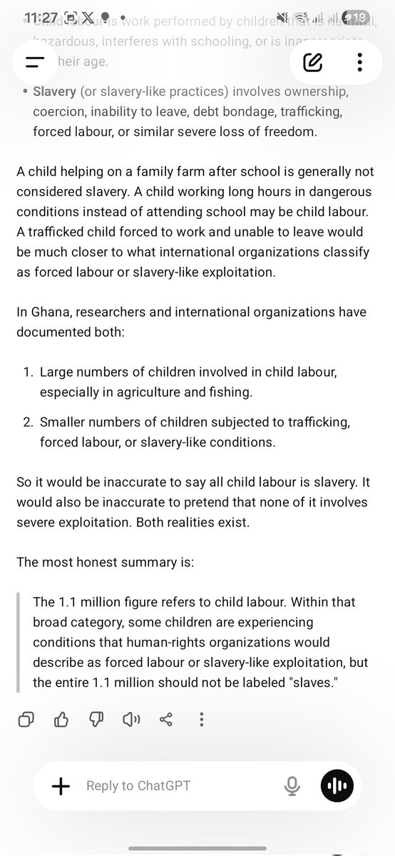 Theblack_Gre's tweet photo. @RemyWatkins8535 @_ghanaprince @FBAOverTethers @tariqnasheed @grok Knock knock Chatgpt. You call child labor slavery? You FBA mfs never cease to amaze me.😂😂😂 https://t.co/Zdhmrh0lId