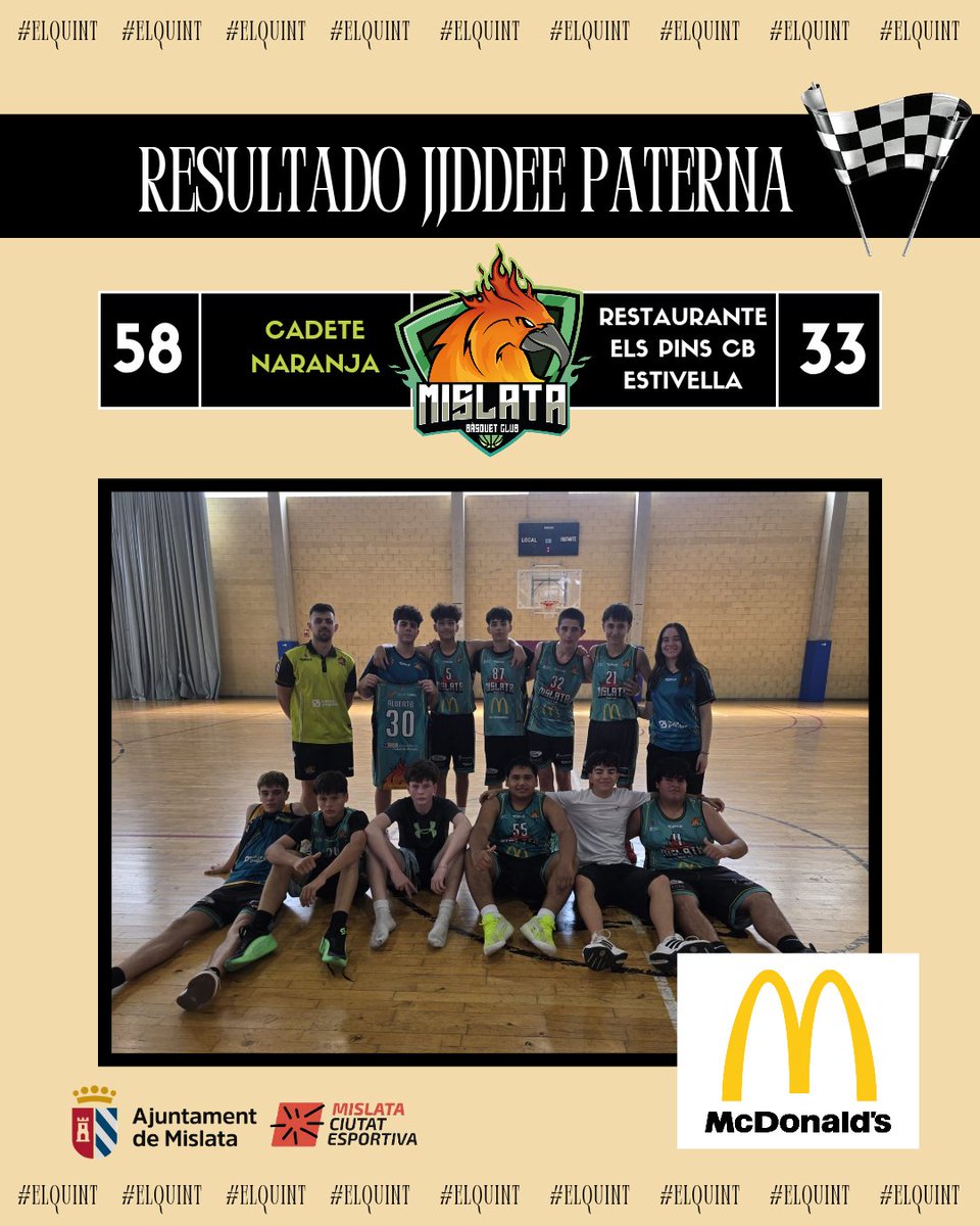 MislataBC's tweet photo. RESULTADO | Cadete Naranja   

⚡️ CN 58-33 @cbestivella

📝 Una gran segunda parte de nuestros chicos nos hace clasificarnos a semis del trofeo!!

⭐️ Espacio McDonald's Mislata 

@AjMislata
@EsportsMislata
@fbcv_es
@Mislatanoticias https://t.co/x3YuUNTOsx