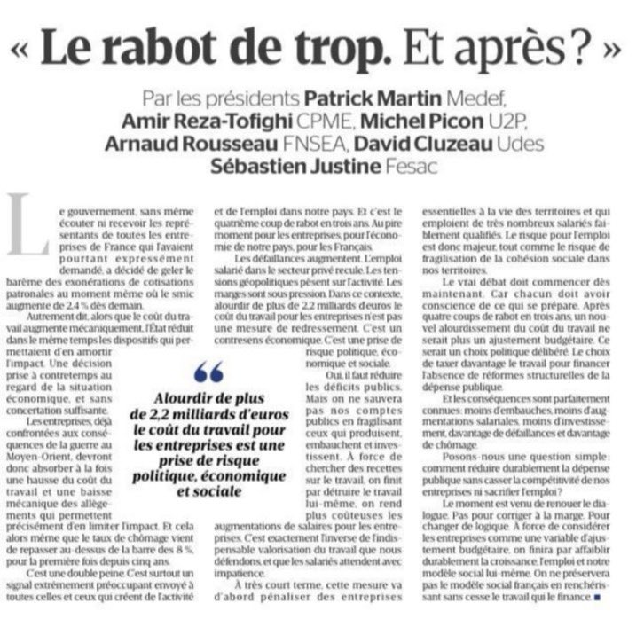 f_lesache's tweet photo. On rêverait que le travail et l’outil de production français soient encouragés. A la veille de Choose France où l’on déroule, à juste titre, le tapis rouge aux investissements étrangers… on continue à faire des entreprises les variables d’ajustements budgétaires. https://t.co/Kj5EMI1WyX