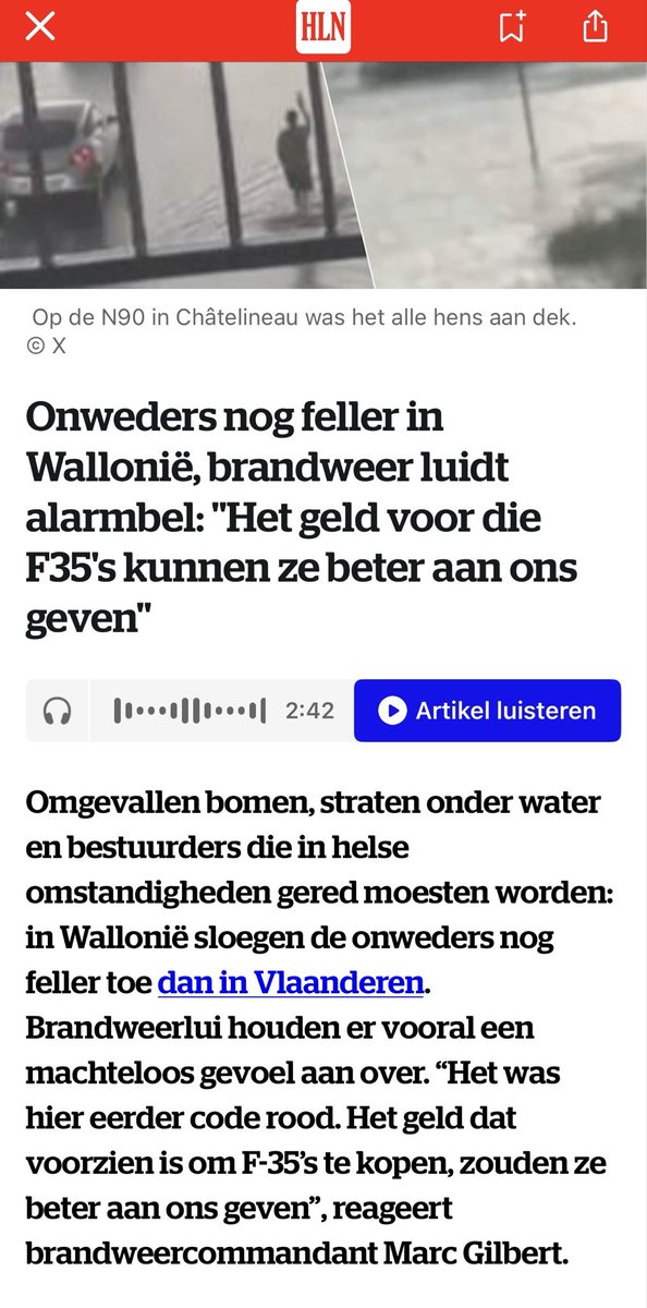 FranckenTheo's tweet photo. Er is onweer. De brandweer wordt overstelpt. De lokale brandweerbaas zegt dat ze het defensiegeld van de F35 beter aan de brandweer zouden geven. 

De brandweerbaas is een zuivere PS benoeming en stond op de PS lijst. 

Zet het er anders even bij @HLN @DPGMediaBE @lalibrebe . Een kwestie van journalistieke deontologie en zo. 

En voor de rest tonnen respect aan onze brandweer! 🫶