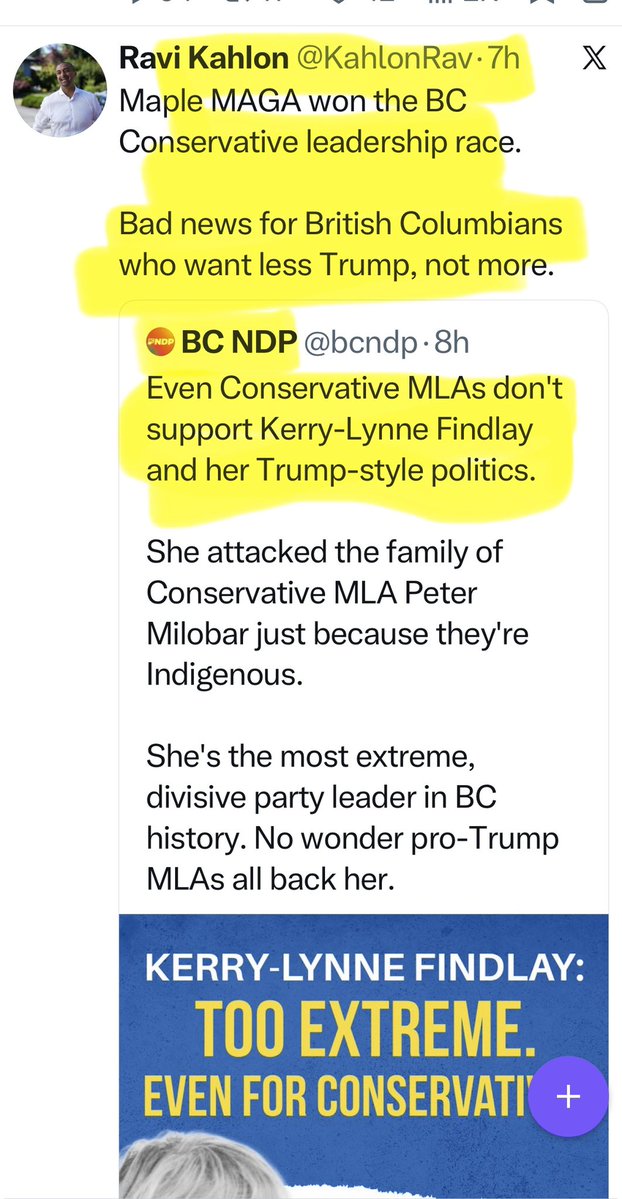 myabradshaw78's tweet photo. NDP is losing their minds over Kelly winning the Conservative Leadership in BC. They all went in calling her Trump like. I will enjoy watching all their meltdowns because FEAR makes them go crazy. If the NDP did their jobs they wouldn’t be scared of losing their jobs. https://t.co/hyW6JmGKLM