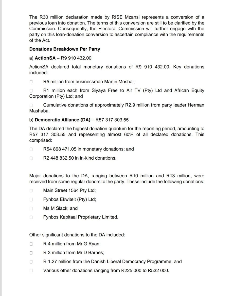 DrCauke's tweet photo. The IEC has published the declaration of political party donations for the fourth quarter of the 2025/26 financial year.
The report encapsulates the period from 1 January to 31 March 2026.
#VoteForEFF https://t.co/JNrOGAaOQx