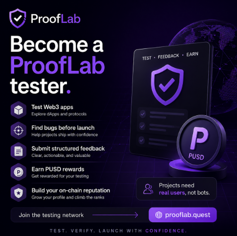 faisal_john_'s tweet photo. Become a ProofLab tester.

◆ Test Web3 apps
◆ Discover critical issues
◆ Submit quality feedback
◆ Earn PUSD rewards
◆ Climb the leaderboard
Real testing. Real reputation. Real rewards.
https://t.co/PRP2pcpo2o
#ProofLab #Web3 #Testing https://t.co/nkVgEu4fzu