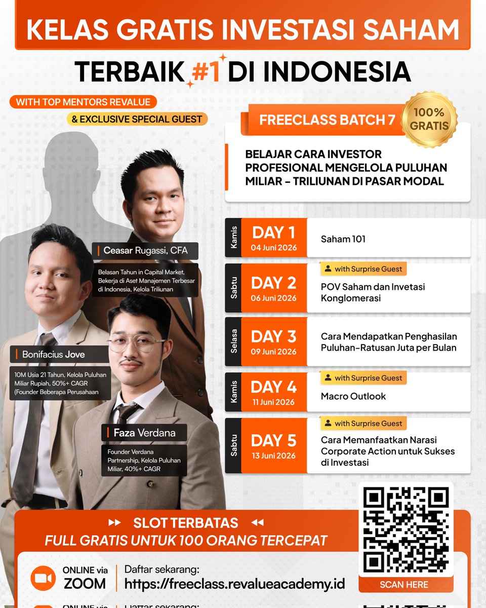 seputarseminar_'s tweet photo. 🔥KELAS GRATIS INVESTASI SAHAM NOMOR #1 DI INDONESIA ONLINE – 5 HARI🔥

BELAJAR CARA FINANCIAL FREEDOM DARI INVESTOR PROFESIONAL MENGELOLA PULUHAN MILIAR - TRILIUNAN DI PASAR MODAL.

⚡ FULL GRATIS 100% UNTUK 100 ORANG TERCEPAT!
👉 Daftar sekarang: https://t.co/v5kfQuTOIO https://t.co/sqgAQkwRuH